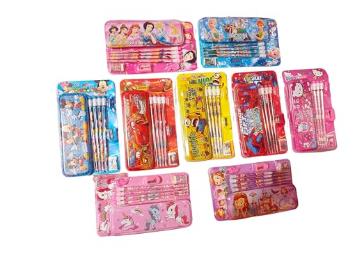 Image of Kidox Stationery Set for Kids- Birthday Gift for Girls, Boys - Metal Geometry Box for Girls & Boys Kids Pencil Box Set, Pencil Case Set, Pencil, Erasers, Sharpener for Children-Princes Sofia