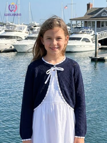 Image of Girls Cotton Knit Shrug Cardigan with Long Sleeve Ruffle Hem