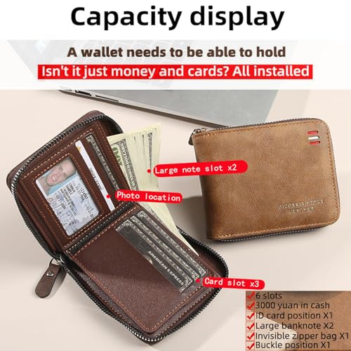 FULLBELL Vintage Leather Wallet for Men - 9 Card Slots & 2 ID Windows | Durable Stitching Zipper Design | Large Capacity Travel Wallet with Gift Box (Coffee) | Father’s Day Gifts.2