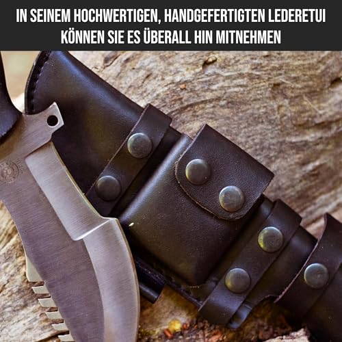 BIGCAT ROAR Black Jaguar Tracker – Jagdmesser D2 Stahl 30,5 cm – Micarta Griff & Lederetui – Feste Klinge mit Wellenschliff – Outdoor Messer Survival Bushcraft Camping – Geschenk für Männer Jäger – Bild 6