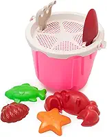 Kit Baldinho de Praia 7 peças Diversão e Criatividade na Areia com Castelinho e Acessórios Coloridos (Rosa)
