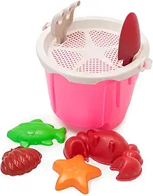Kit Baldinho de Praia 7 peças Diversão e Criatividade na Areia com Castelinho e Acessórios Coloridos (Rosa)