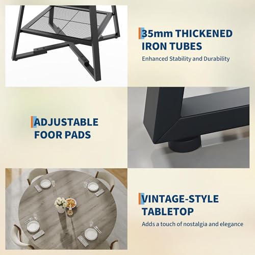 GarveeHome Round Dining Room Table Set for 4-6, Circle Kitchen Dining Table with Metal Base, Wooden Kitchen Tables with Storage Shelf, 47 Inch Circle Kitchen Table High Top, Grey by GarveeHome - Image 6