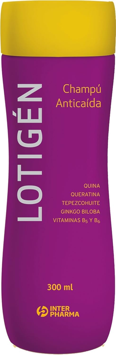 INTERPHARMA SA Lotigén Champú Anticaída 300 ml – Ginkgo Biloba, Quina, Tepezcohuite, Vitaminas, Pantenol – Cuidado de Cabello Fino y Frágil
