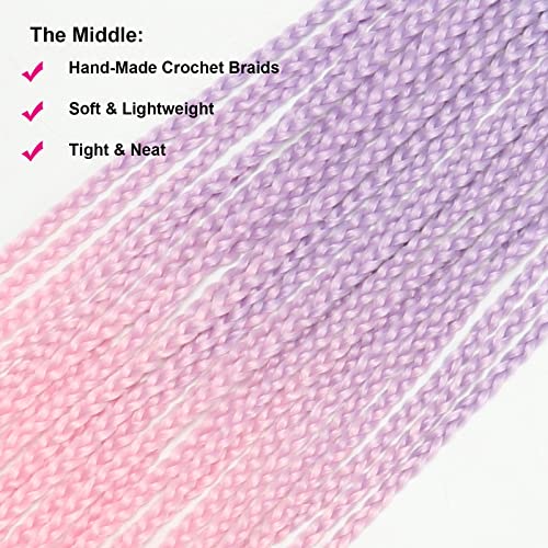 Ombre Box Braids Crochet Hair Hair Braids Pre-Looped Crotchet Box Braids 24 Inch Medium Box Braid 22Strands Three Tones Heat Resistant Fiber Hair (132Strands/Lot,Light Blue-Light Purple-Pink) #TOP2