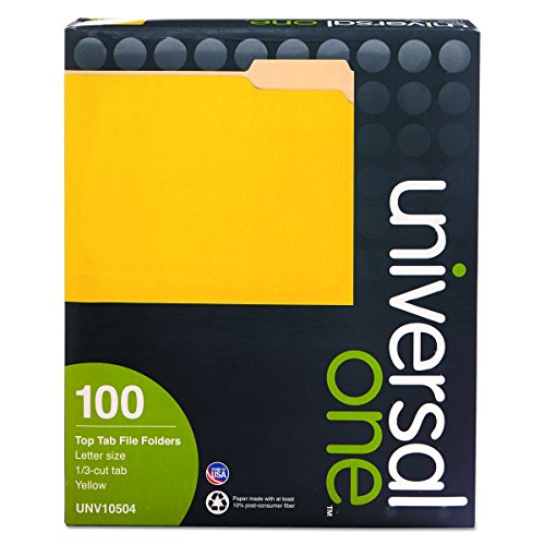 Universal 10504 File Folders, 1/3 Cut One-Ply Top Tab, Letter, Yellow/Light Yellow (Box of 100) by Universal - Image 4