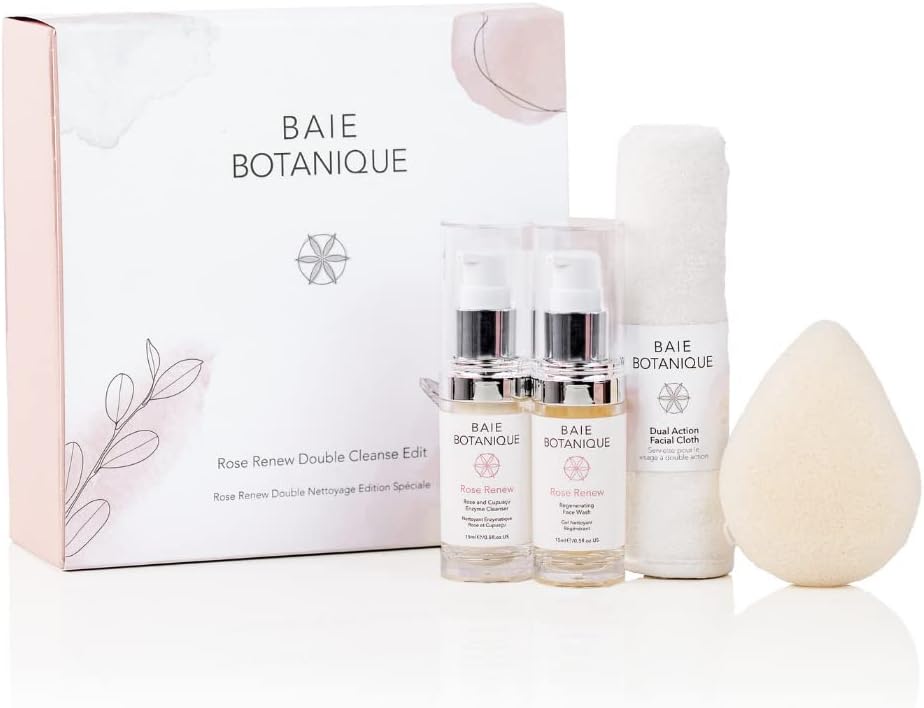 Baie Botanique Rose Renew Double Cleanse Edit. Natural, Vegan, Organic & Luxury Cleansing Skincare Set