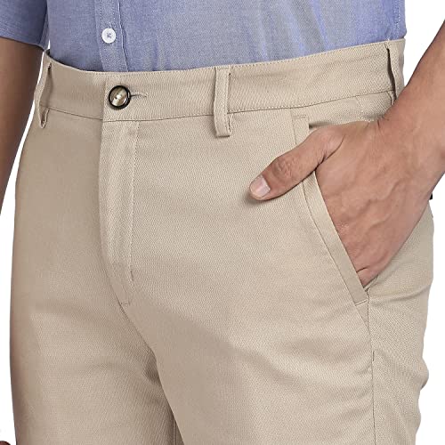 Image of Colorplus Men's Cotton Blend Solid Piece Dyed Pattern Tailored Fit Flat Front Casual Trouser