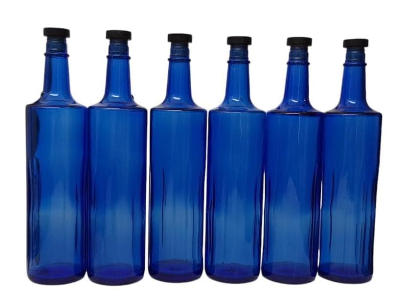 6 Botellas Licoreras de Vidrio Azul Cobalto de 750 ml