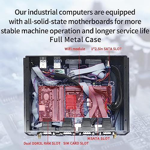 Image of Thdeukoty Fanless Mini Industrial PC, Desktop Computer Core i5-4200U Windows 10 Pro, 16GB RAM 256GB SSD, 2xNICs, 2*COM RS232, 4xUSB3.0, Dula-Band WiFi, HDMI /VGA Ports, Gigabit LAN, Auto Power On