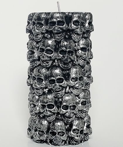 Silver Skulls Bleeding Pillar Candle, 6 x 3 x 3 Inches.