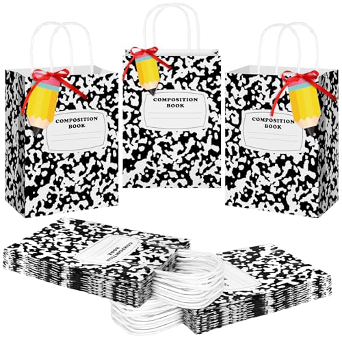 Kolldenn 24 Pcs Teacher Gift Bags Composition Paper Bags with Handles Notebook Line Teacher Appreciation Gifts Treat Bag for Kindergarten Preschool Welcome Back Party Favors Wrapping (Composition)