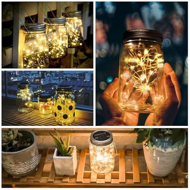 Urvoix Solar Mason Jar Lights - 8 Pack 30 Led Waterproof Jar Lids String Lights with 8 Handle (Jars Not Included), Perfect for Outdoor Garden Backyard Decorations