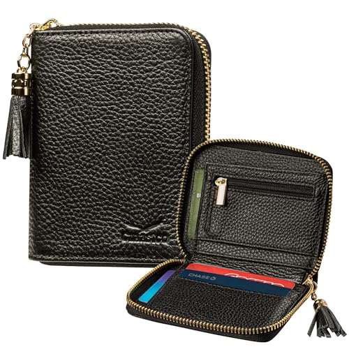 Claasico RFID Small Zipper Wallet for Women, Ladies Genuine Leather Bifold with Coin Zipper Pocket w/Anti-Theft Travel Protection