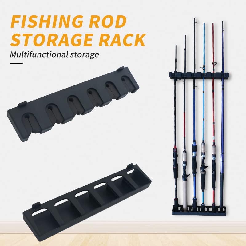 Hinature Compact Fishing Rod Racks – ABS Wall or Ceiling Fishing Rod Holder for Garage, Vertical Black Vertical Fishing Pole Rack - Storage Most Types of Fishing Rods and Combos -Holds Up to 6 Rods