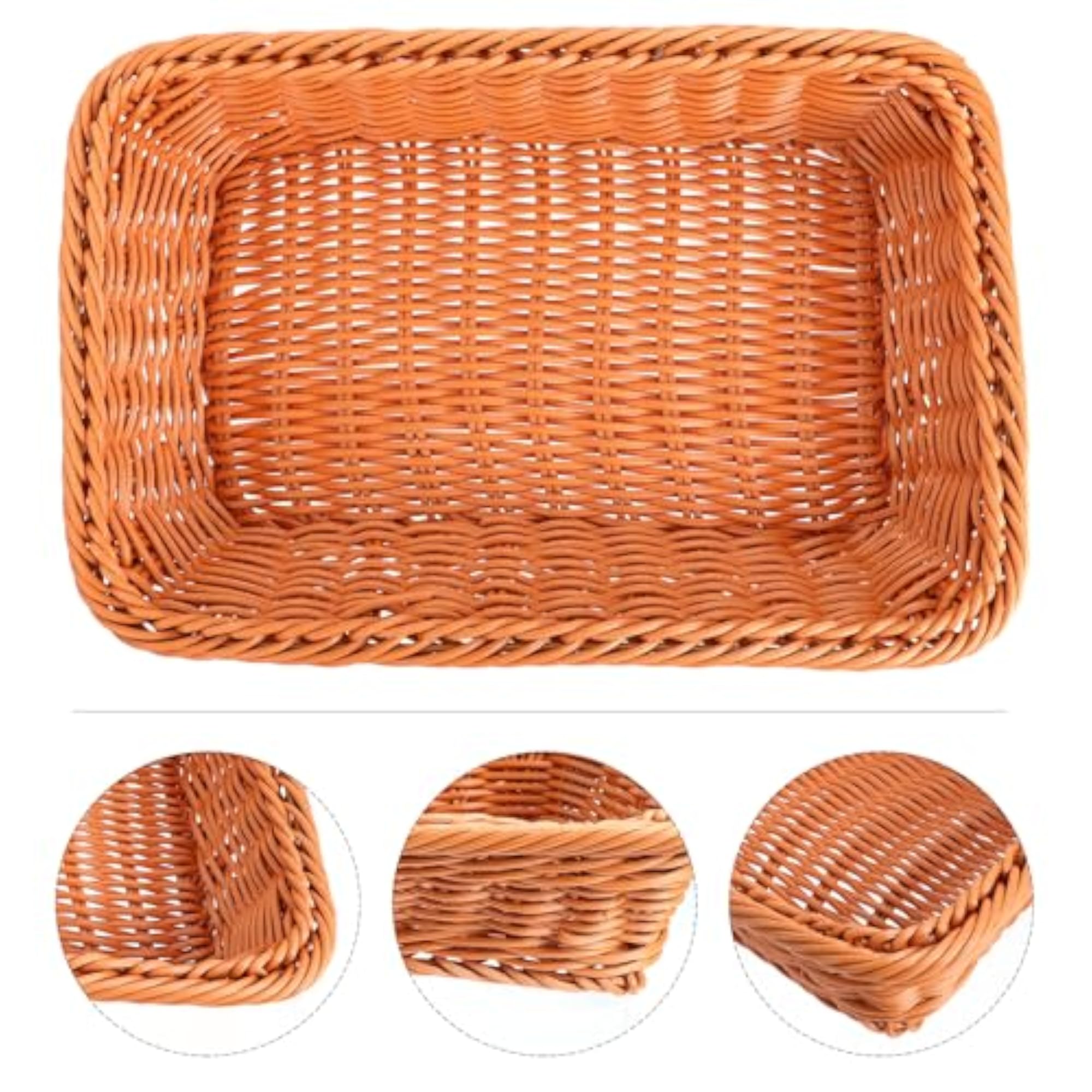 Brown Woven Plastic Fruit Basket for Kitchen Storage