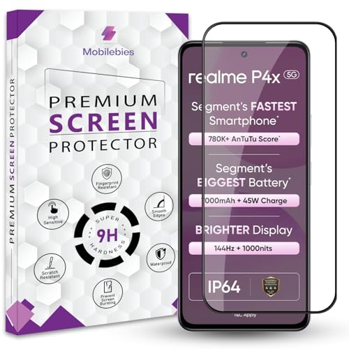 Image of Premium Tempered Glass Screen Protector Guard For Realme P4X 5G (6.72 Inch, Pack of 1) | Edge to Edge Coverage With Easy to installation kit