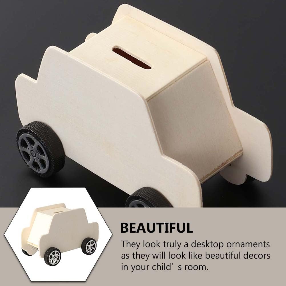 Wooden Car Money Banks Set of -Friendly 5.11 Inch Car Shaped Piggy Banks DIY Money Saving Boxes for Kids Home and Office Decor image 5