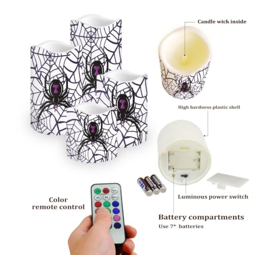 Image of Halloween Gothic Spider Flameless LED Candles | Flameless Candles with Remote Flickering LED Candles with Timer for Halloween Party Patio Celebration Accents, 4 Pack