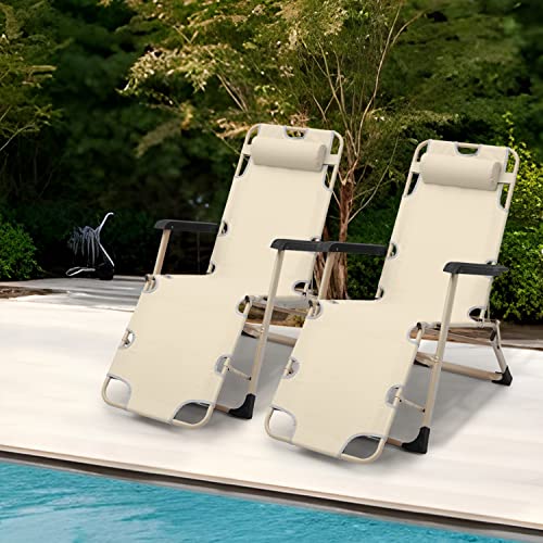 Monibloom Folding Reclining Patio Chair Set Of 2, Fixed 135° Angles Patio Lounger Folding Chairs With Adjustable Backrest And Headrest For Backyard Poolside Lawn, 330Lbs Capacity #TOP1