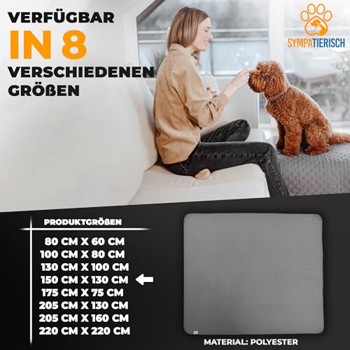 SympaTierisch wasserdichte Hundedecke - Robuste Hundematte als Schutz für Sofa & Bett - rutschfeste Hundedecke auch für große Hunde geeignet - in der Waschmaschine waschbar - 150 x 130 cm - grau