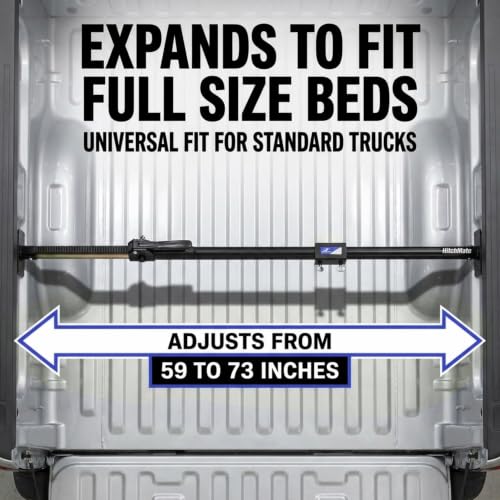 Image of HitchMate Cargo Stabilizer Bar Full Size 59 inch to 73 inch with StabiLoad Divider Bar and Cargo Net