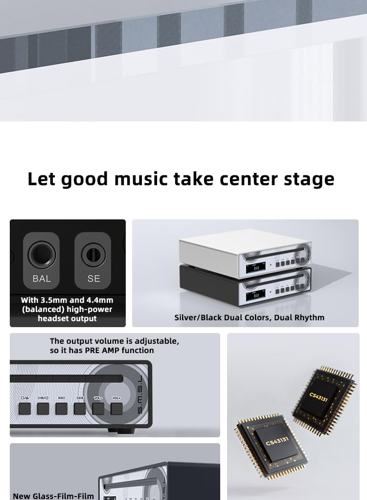 LEAUDIO SMSL PL100 Pro Odtwarzacz CD Wielofunkcyjny, używający chipów CS43131*2 DAC, obsługujący odtwarzanie bezstratne MQA, 4,4mm zrównoważone XLR z pilotem do zdalnego sterowania (Czarny)