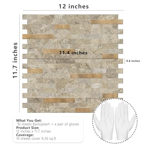 STICKGOO Peel and Stick Backsplash Tile, Stick on Backsplash for Kitchen and Bathroom, Stone Beige Marble Look PVC Mixed Metal Gold Self Adhesive Wall Tiles(10 Sheets) by STICKGOO - Image 6