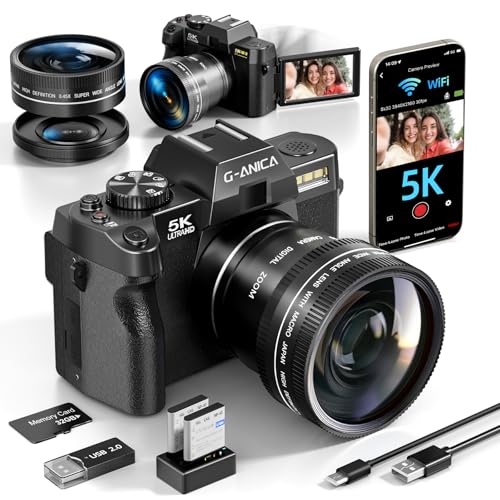 Appareil Photo numérique 5K, caméra de vlogging 48MP/60FPS, caméra de vlogging Youtube contrôlée par WiFi et Application, Appareil Photo Compact avec Carte TF 32 Go, objectifs Grand-Angle et Macro