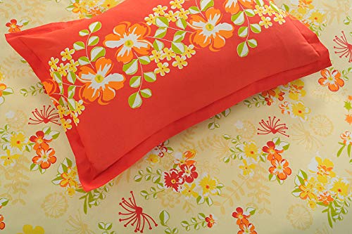 Image of Swayam 100% Cotton King Fitted Bedsheet with 2 Pillow Covers | Size 72 x 78 x 10 inch | 144 TC | Floral Design | Soft Breathable Bed Sheet | Comfortable & Durable for Bedroom - Yellow