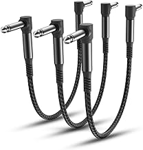 RUXELY Cavi Patch per Effetti per Chitarra 15cm 3-Pack,Cavo Jack 6,35mm Cavetto con Connettori Angolari per Strumenti Musicali TS Mono per Chitarra/Basso Pedaliera Effetti,Microfono Amp/Amplificatore