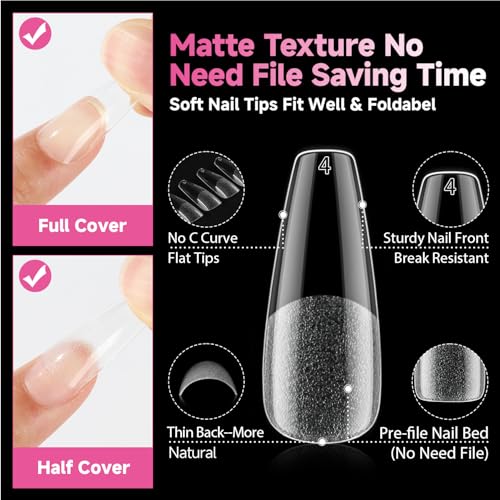 Image of UNA GELLA Long Coffin Nail Tips 312PCS Gel Nail Tips Coffin Pre-Shape