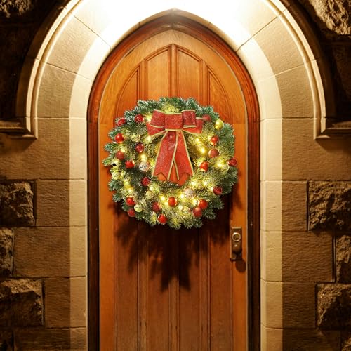 Lulu-Home-16-Inch-Pre-lit-Christmas-Wreath-with-Hook-Battery-Operated-Christmas-Wreath-Decorative-Christmas-Balls-Hanging-Ornament-Artificial-Door-Wreath-40-Clear-LED-Lights Lulu Home 16 Inch Pre lit Christmas Wreath with Hook Battery Operated Christmas Wreath Decorative Christmas Balls Hanging Ornament Artificial Door Wreath 40 Clear LED Lights