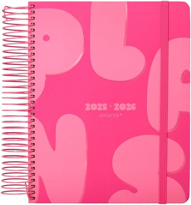 Anartik 25-26 spiral plans pink fuchsia day page A5 bilingual FSC paper 80 g.