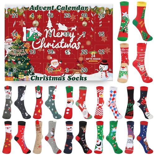 MOMOSTAR Calendario Adviento 2025, 24 pares Calcetines Navidad 35-42, Calendario Adviento Mujer, Divertidos Calcetines Navideños, Regalos Navidad para Adultos
