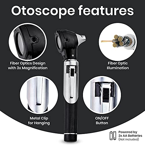 Zyrev Otoscope Ophthalmoscope Duplex Set - Multi-Function Otoscope/Opthalmoscope For Ear & Eye Examination - Includes Portable Tortoise Shell Case (Black) #TOP3