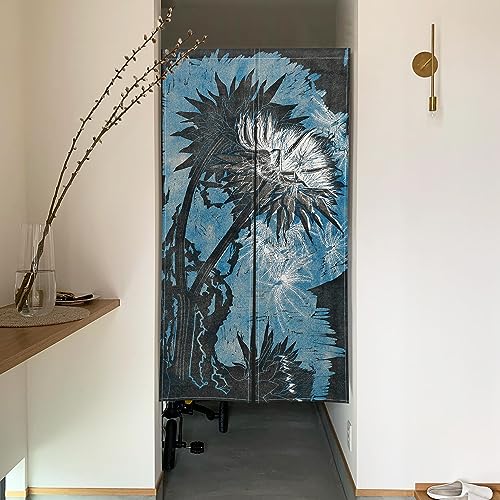 Qinunipoto のれん 花柄 タンポポ シンプル風 暖簾 幅85×丈150cm インテリア 目隠し おしゃれ すだれ 遮光 部屋 間仕切り ロング カーテン 麻調ポリエステル製 オーダー可 冷/暖気遮断 簡単取付 リビング 玄関/キッチン/お風呂/喫