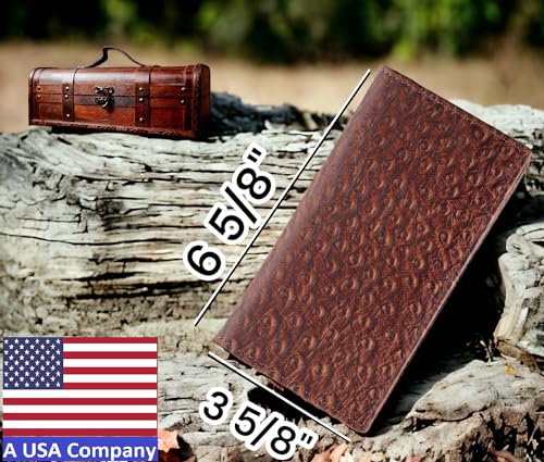 Image of F&L CLASSIC Men's RFID Vintage Look Genuine Leather Long Bifold Wallet Checkbook Wallets,ostrich print brown,240-51