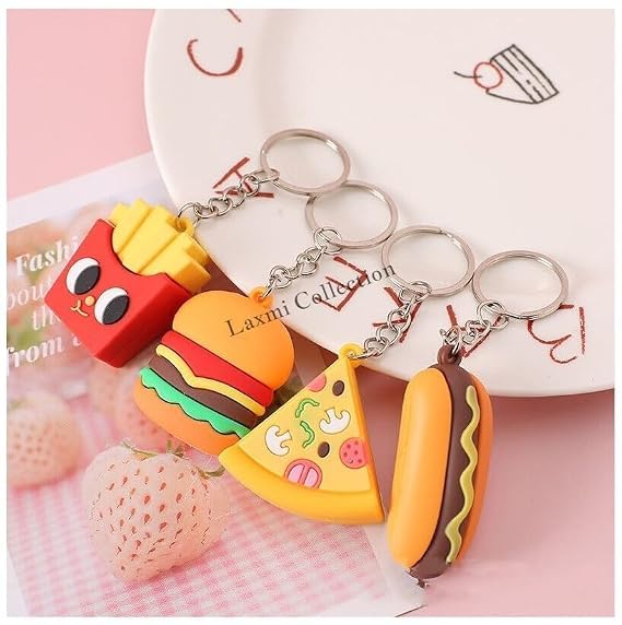 Birthday Return Gifts for Kids – Pack of 10 3D Fast Food Keychains | | Cute French Fries Burger Pizza Hot Dog Keyrings | School Bag Charms, Party Goodie Bag Fillers & Giveaways for Boys & Girls-image-26