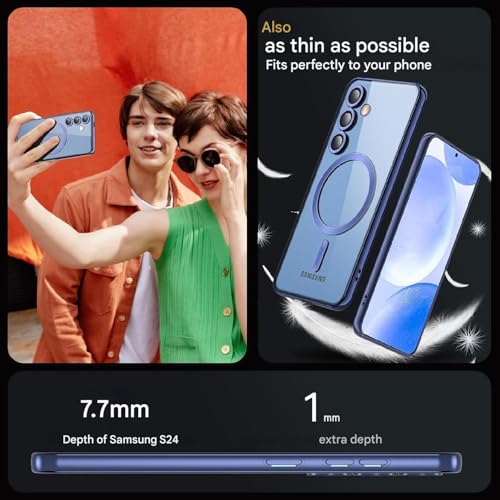 Image of VONZEE Samsung A35 5g Case, Compatible with Mag Safe Back Cover,Magnetic Plating Electroplate TPU Wireless Charging Shockproof Case with Camera Protector Lens (Blue)