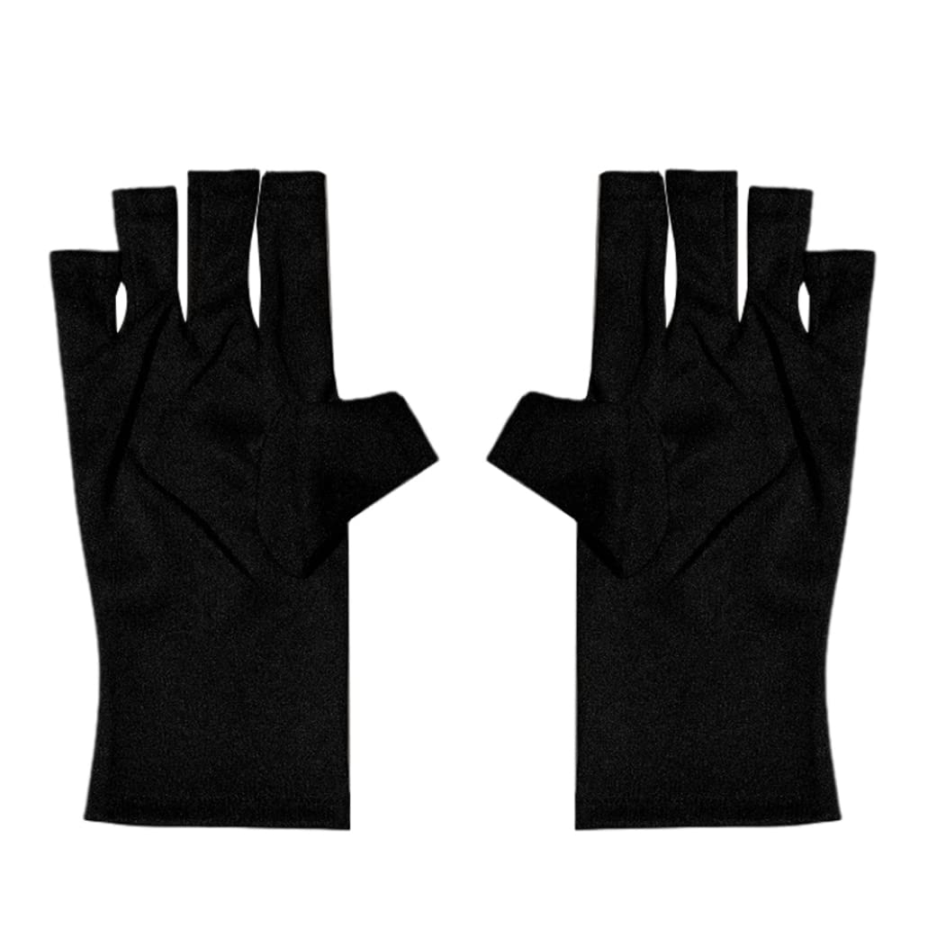 1 Pair Anti-UV Gloves. Sunshade UV Protection, Fingerless Gloves for Gel Nail Lamp, Black