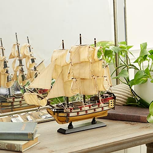 Deco 79 Wood Sail Boat Sculpture with Lifelike Rigging, 15" x 3" x 14", Beige