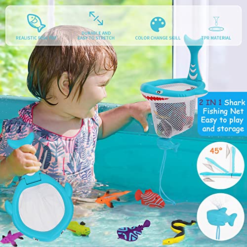 Sweetace 11 Pack Color Changing Fish Toys For Kids, Color Change Sea Creatures Ocean Animal Toys, Floating Bath Toy With Fish Net, Toddler Fishing Pool Toy Games Party Supplies Goodie Bags Fillers #TOP5