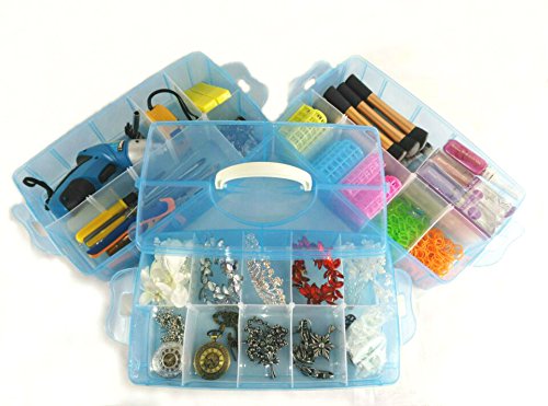 Kamay's 3-Tier Transparent Stackable Adjustable Compartment Slot Plastic Craft Storage Box Organizer Snap-Lock Tray Container 3 Sizes 4 Candy Colors Available (Large 30 Compartment, Red) #TOP2