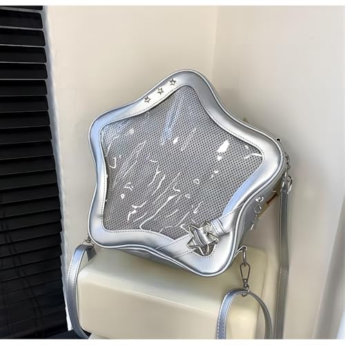 Homvik Star Ita Bag Pins Backpack Cute Aesthetic Pins Bag with Ita Insert Display Crossbody Handbag PU Leather for Women Girls (Sliver) - Image 5