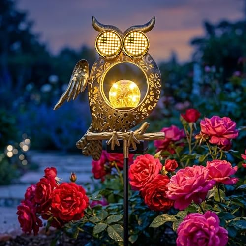 GEYUEYA Home Solar Owl Light Outdoor Waterproof Animated Owl Solar Lantern with Blinking & Moving LED Eyes Garden Decor Solar Powered Light for Yard Patio Pathway Owl Lover Gift