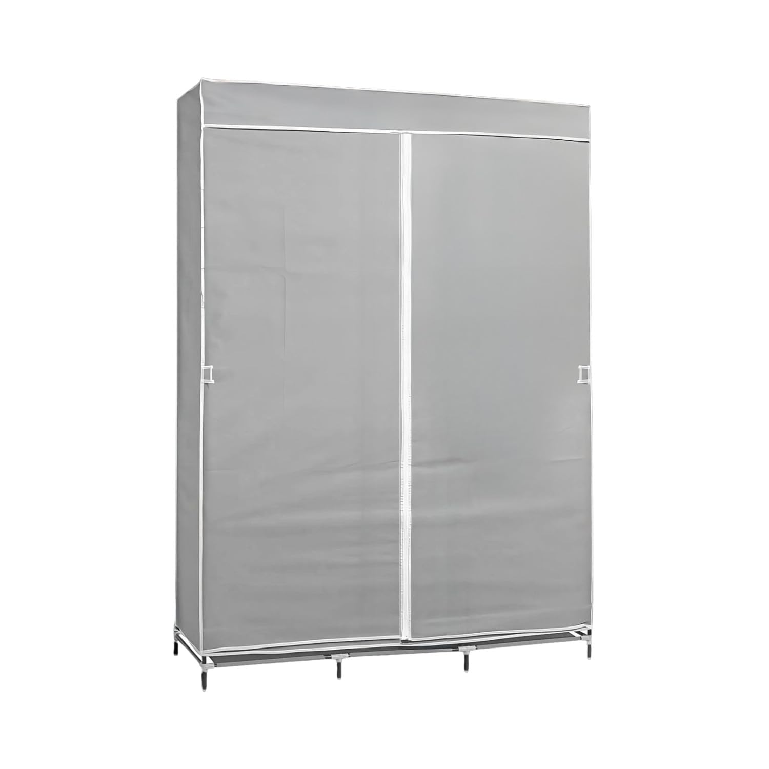7H SEVEN HOUSE Armario Ropero de Tela Triple con Cortinas Correderas Blanco/Gris 118x45x169cm 7house