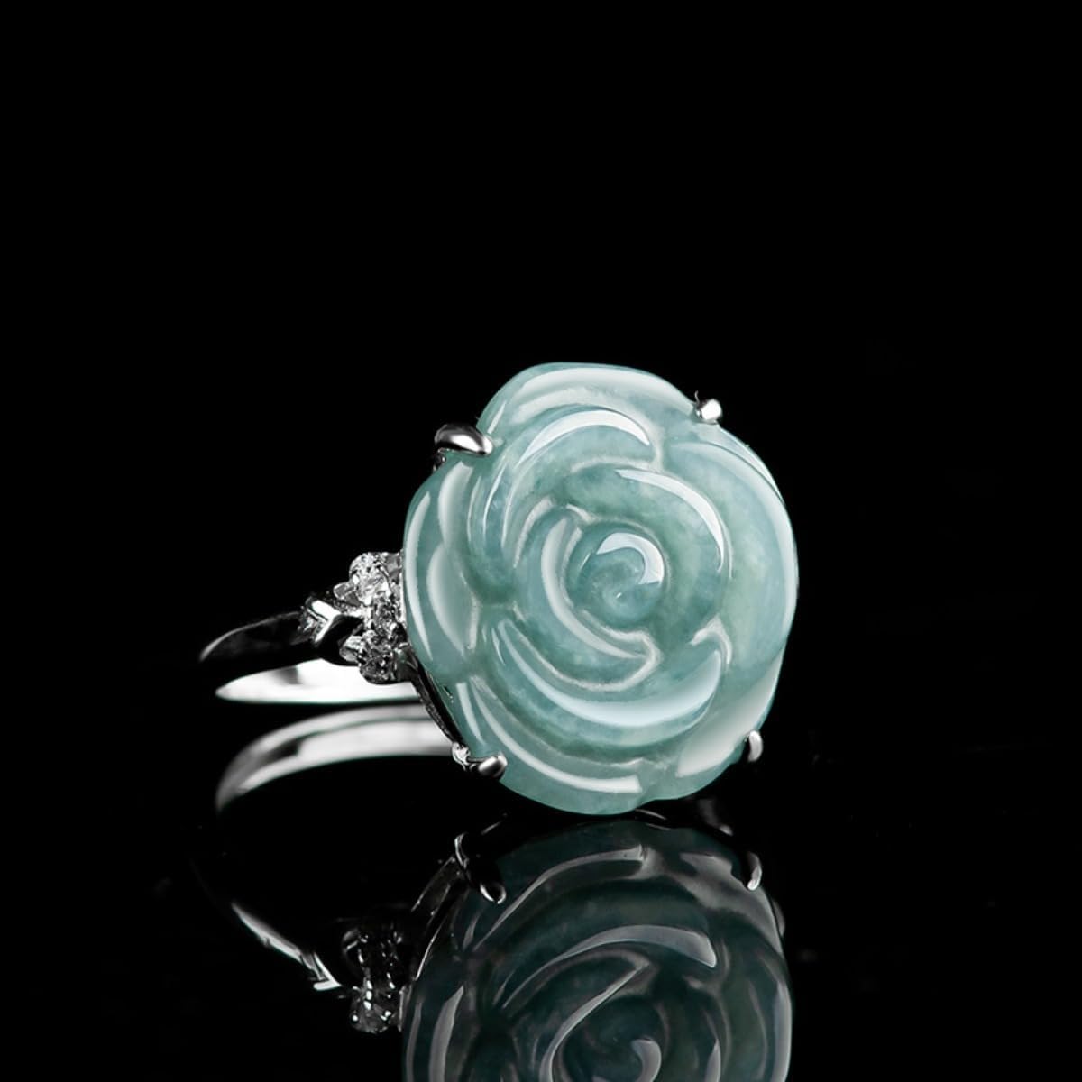 S925 Sterling Silver Jade Ring, Flower-Shaped A-Goods Hetian Jade Open Rings, A Charming Gift for Your Best Friend on Her Birthday