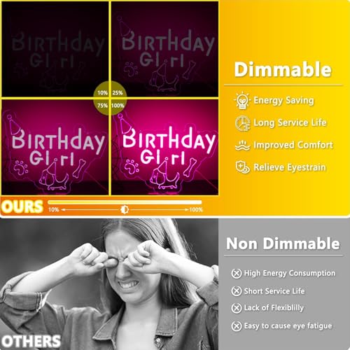 Image of Girl Dog Birthday Neon Sign Birthday Decorations Pet Puppy Birthday Party Gifts for dog lovers-14.5 x 12.2 Inches-USB Powered-Acrylic