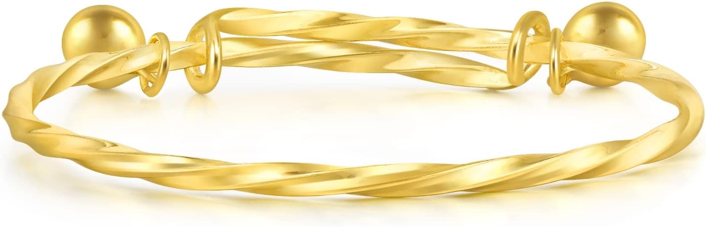 CHOW SANG SANG 999.9 24K Gold Chinese Gifting Collection Price-by-Weight 5.61g Gold Twisted Chain with Bells Bangle for Tiny Size 13195K | Adjustable Size